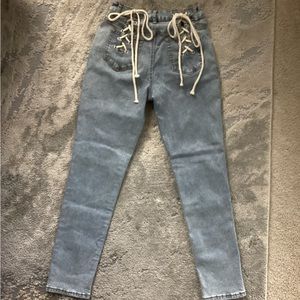 Lace up knot mom jeans